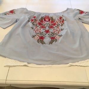 Hinge top by Norstroms. Light blue. W/ embroidery